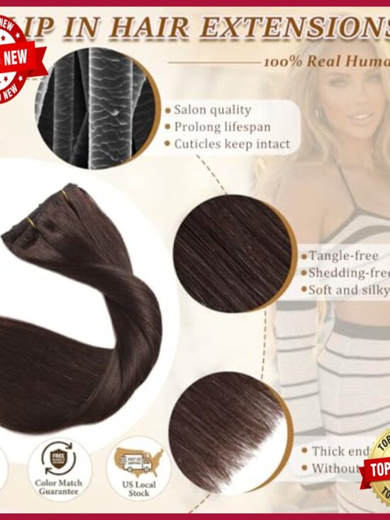18 Inch Clip In Human Hair Extensions 8 Piece Set Straight Double Weft